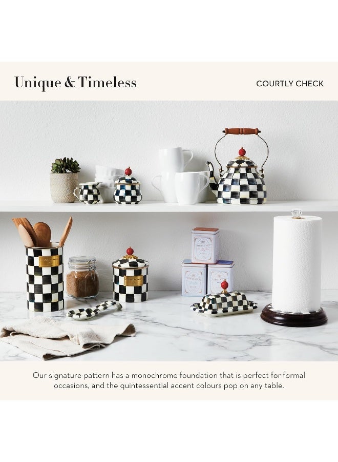 MACKENZIE-CHILDS Enamel Spoon Rest, Kitchen Utensil Rest and Spoon Holder, Kitchen Decor, Black-and-White Courtly Check - Image 3